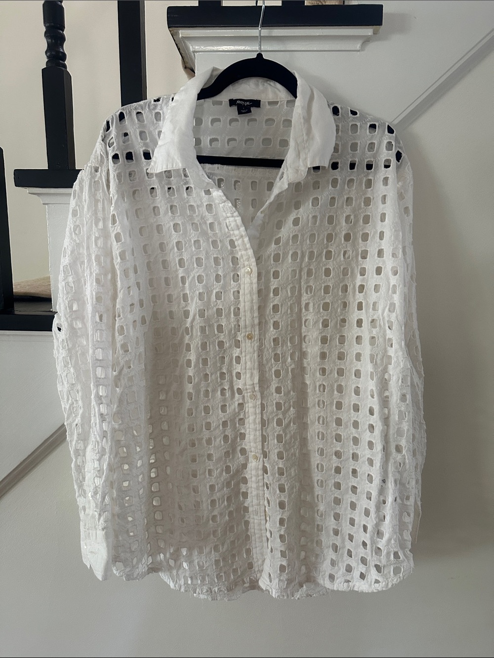 Nasty Gal White Eyelet Button-Front Women's Top